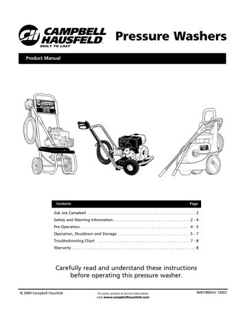 Campbell Hausfeld Pressure Washers Product Manual Manualzz