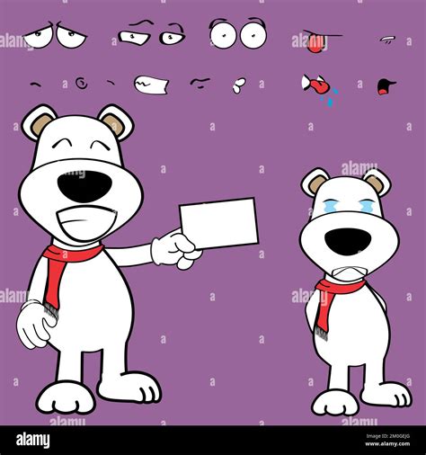 Happy Standing Polar Bear Character Cartoon Kawaii Expressions Set In