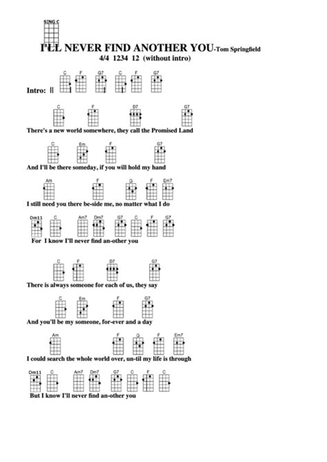 I'Ll Never Find Another You-Tom Springfield Chord Chart printable pdf ...