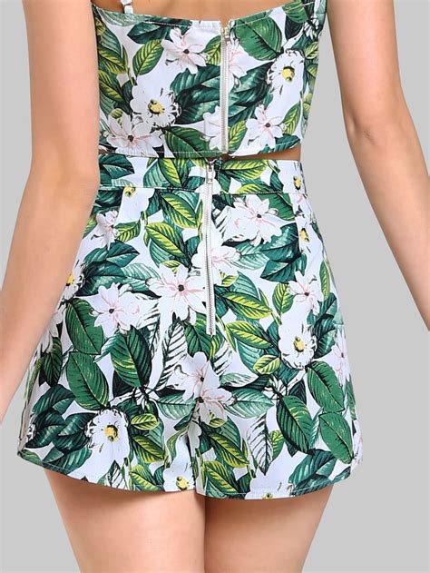 Floral Print High Waist Shorts Green Multi Sheinsheinside