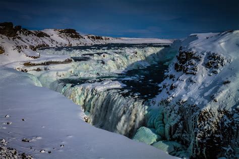 Iceland Gullfoss Waterfall Covered With Snow And Ice Oc 5184x3456