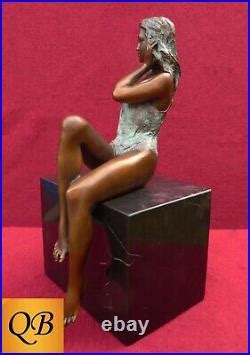 Art Deco Bronze Figurine Sculpture Statue Hot Cast Erotic Nude Lady