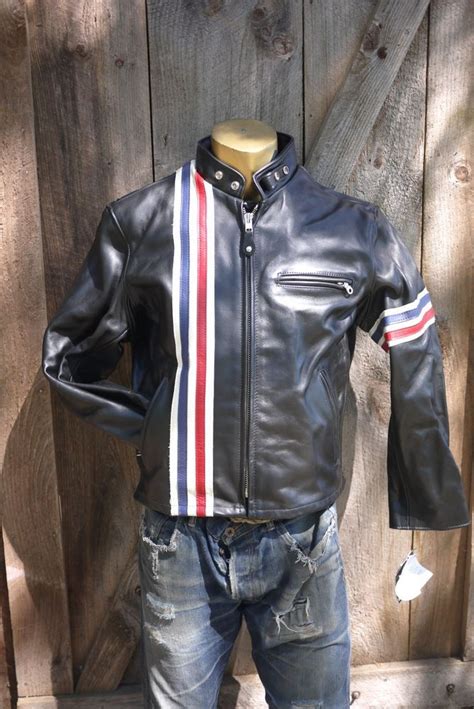 Schott Perfecto Cafe Racer With Stripes Leather Jacket Made In Usa