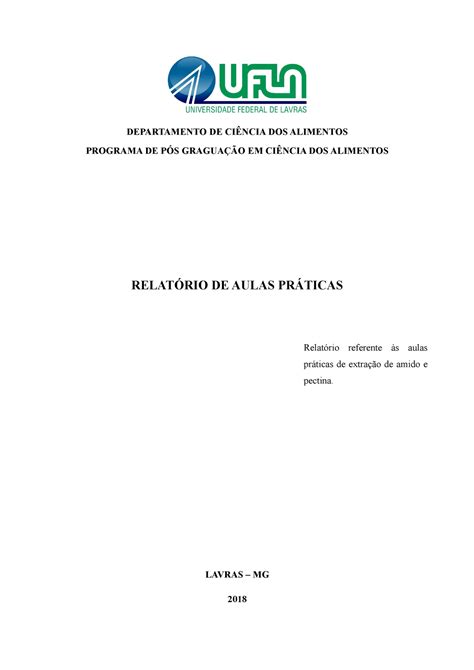 Relatório extração de Amido e Pectinas DEPARTAMENTO DE CIÊNCIA DOS