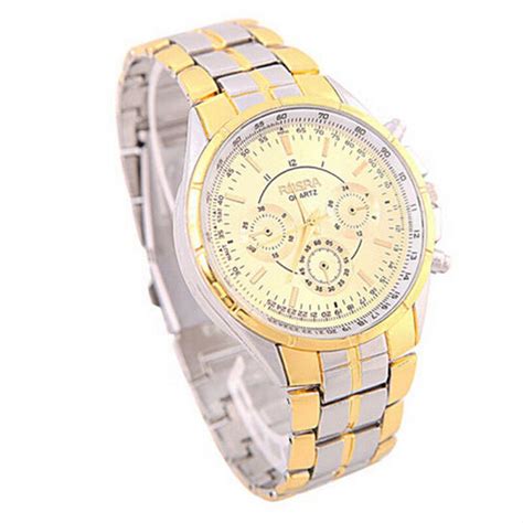 Buy Fashion Mens Luxury Golden Dial Stainless Steel Analog Quartz Wrist Watch Ts At