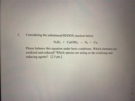 Solved Considering The Unbalanced Redox Reaction Below Chegg