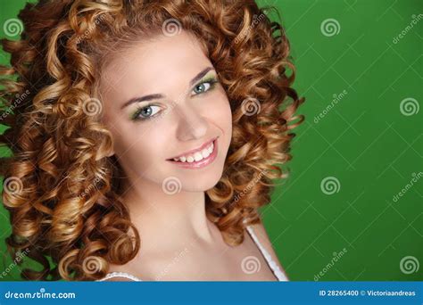 Curly Hair. Attractive Smiling Woman Portrait Stock Photo - Image of ...