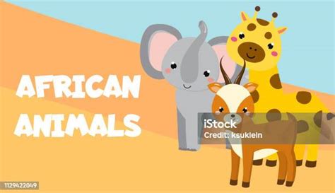 Stock Ilustrace Roztomilá Kreslená Africká Zvířata Slon Žirafa Antilopa