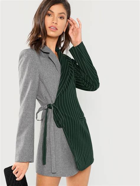 Colorblock Tie Waist Surplice Wrap Blazer Check Out This Colorblock Tie