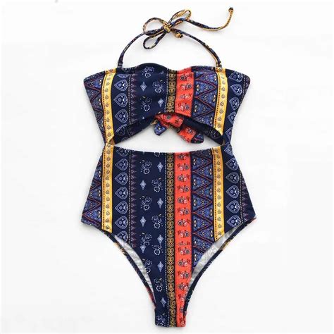 Hot Summer Sexy Women Print Backless One Piece Bandage Bikini Push Up