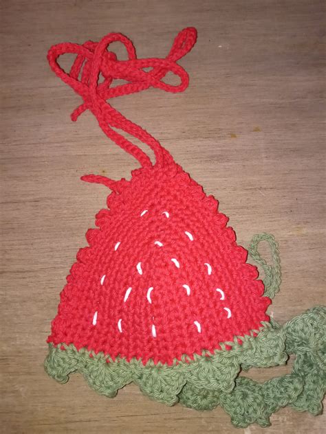 Crocheted Strawberry Reversible Bikini Top Swimwear Beachwear Festive Etsy