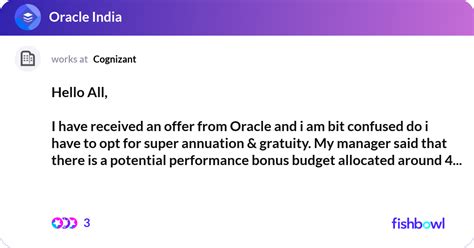 Hello All, I have received an offer from Oracle a... | Fishbowl