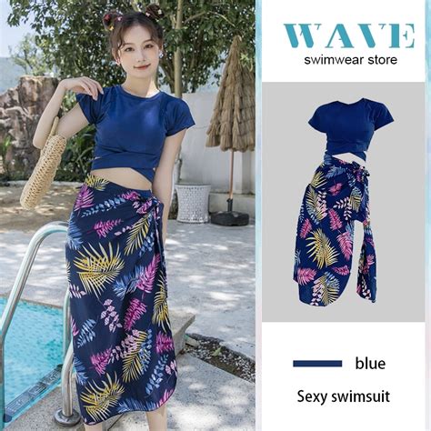 WAVE SWIMMING SUIT 3 Piece Bikini Set With Scarf Swimsuit Korea Style