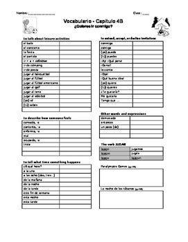 Realidades Vocabulary List Chapter B By Anna Neale Tpt