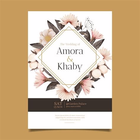 Free Vector Watercolor Style Floral Wedding Invitation