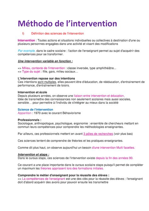 Méthodo De Lintervention Méthodo De Lintervention I Définition Des