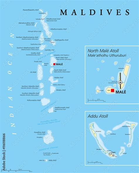 maldives political map with capital male on kings island and important ...