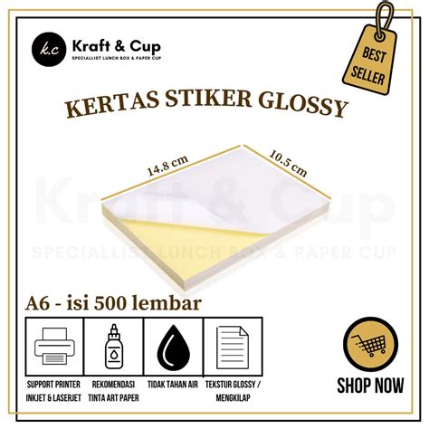 Jual Stiker Glossy A6 Isi 500 Lembar Kertas Stiker A6 Glossy Kertas