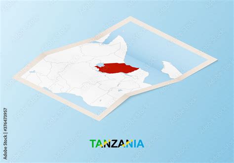 Folded paper map of Tanzania with neighboring countries in isometric ...