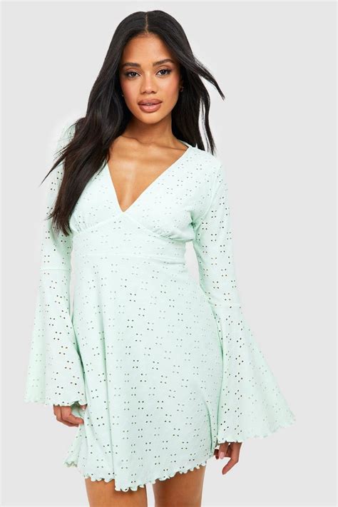 Broderie Flare Sleeve Mini Dress Boohoo Uk