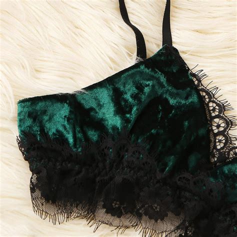 Women Lace Trim Velvet Lingerie Set Sexy Sleepwear Td Mercado