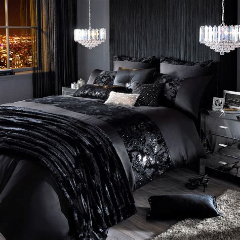 Kylie Minogue Valaza Bedding Luxury Black Satin Duvet Cover Throw