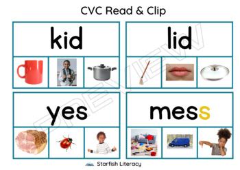 CVC Read & Clip Cards by Starfish Literacy | TPT