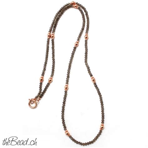 Smoky Quarz Necklace With Pendants Sterling Silver Rosegold Plated