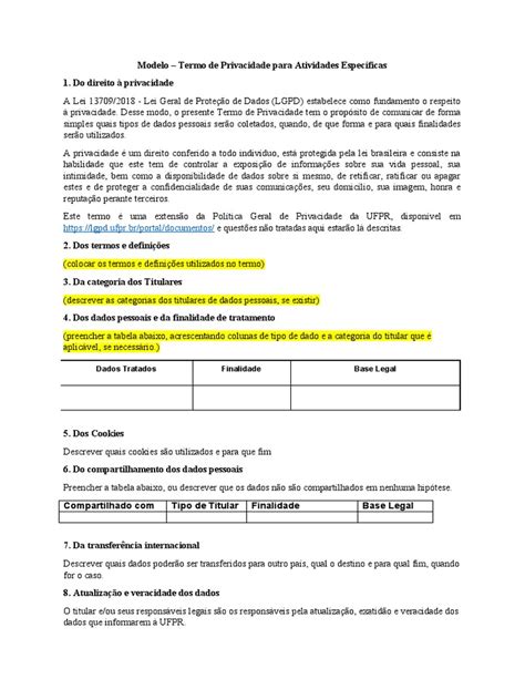 Modelo Termo De Privacidade Lgpd Pdf