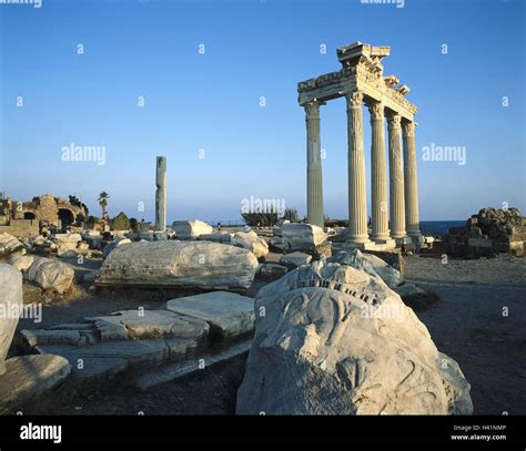 Türkei Side Apollo Tempel Abends Licht Europa Türkische Riviera