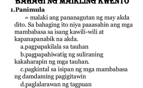 Maikling Kwento Na May Panimula Tunggalian Kasukdulan Kakalasan At