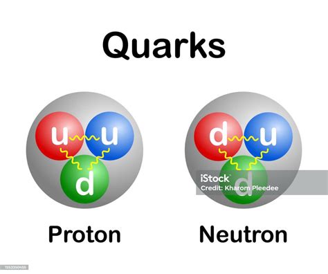 Vector Illustration Of Up And Down Quarks In Proton And Neutron On ...