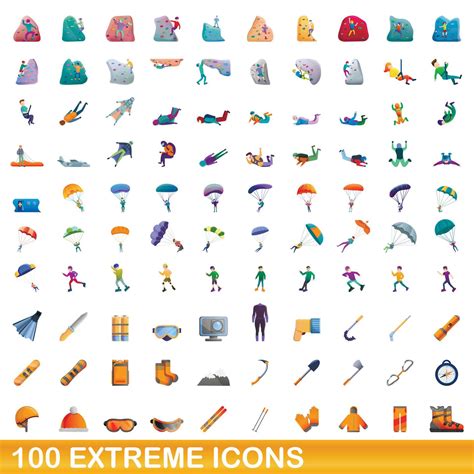 100 Extreme Icons Set Cartoon Style 8894304 Vector Art At Vecteezy