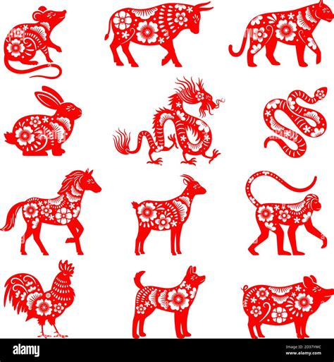 Traditional Chinese Zodiac Illustrations Vector China Horoscope Animal