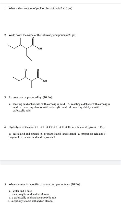 Solved 1 What Is The Structure Of P Chlorobenzoic Acid 10 Chegg