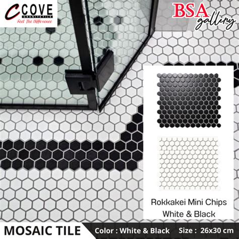 Jual Mosaic Tiles Hexagon Hitam Putih Keramik Mozaik Black White Matt