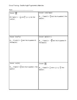 Double Angle Trigonometric Identities Circuit by Jacklyn Ross | TPT