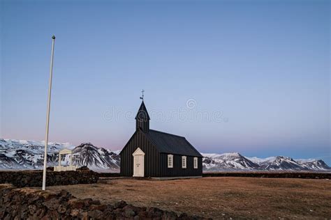 Black Church Budakirkja In Snaefellsnes Peninsula Iceland Stock Image