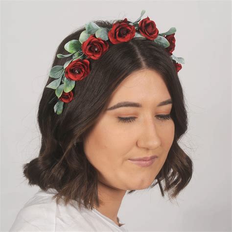 Red Rose Flower Crown Succulent Leaf Headband Woodland Floral Etsy