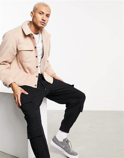 Asos Wool Mix Oversized Shacket With Quilted Lining In Beige Natural For Men Lyst