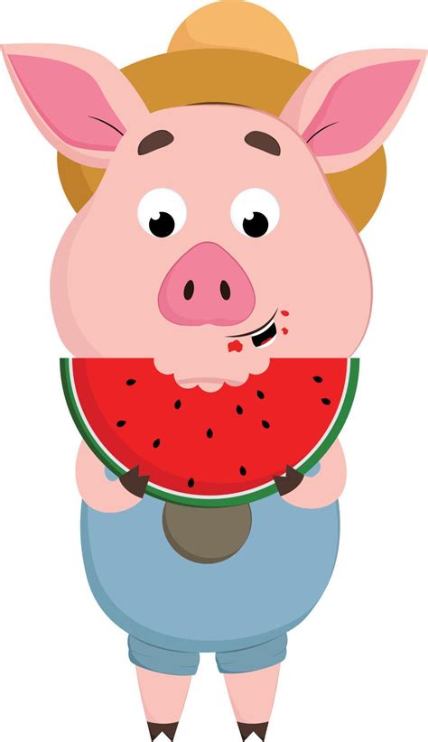 Pig eating watermelon, vector or color illustration. 13791999 Vector ...