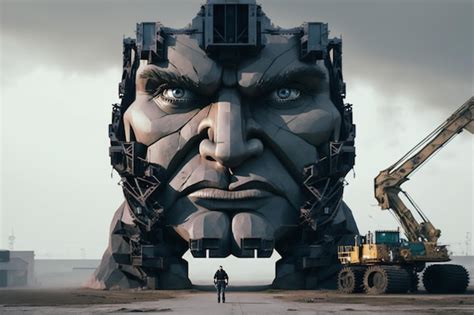 Premium Photo | A man stands in front of a giant statue of the movie ...