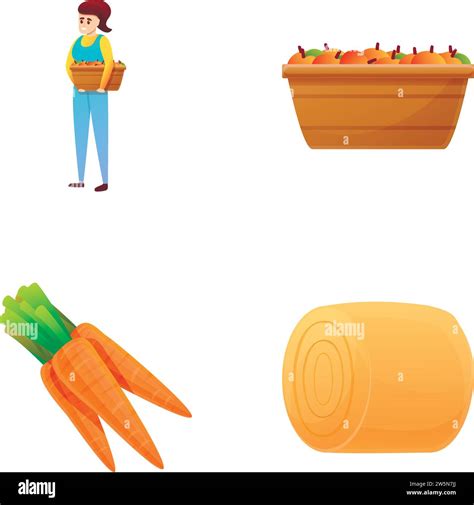 Harvesting Icons Set Cartoon Vector Agriculture Worker Produce Food