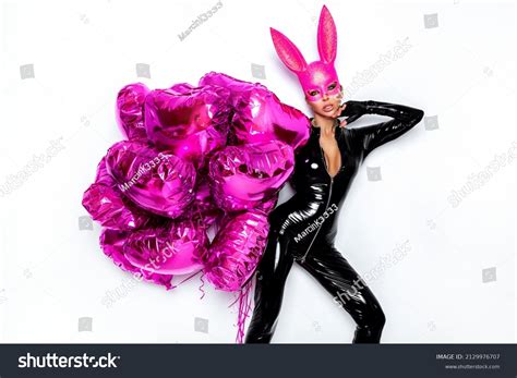 Sexy Blonde Woman Posing Latex Black Stock Photo 2129976707 Shutterstock