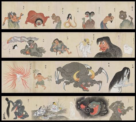 Yokai From A Japanese Scroll Known As The Bakemono Zukushi C1700