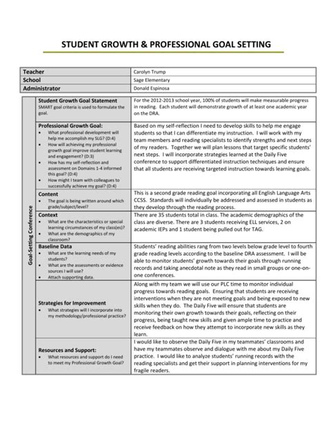 Redmond Teacher Slg Goal Setting Form Example