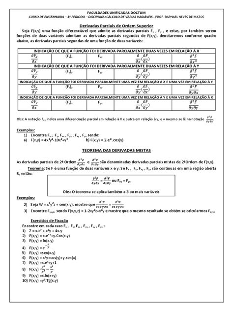 Derivadas Parciais De Ordem Superior Pdf Derivado Matemática