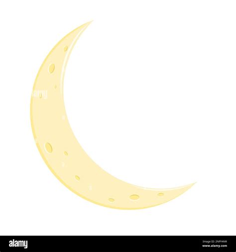 Crescent Moon In Cartoon Style Isolated On White Background Nighttime