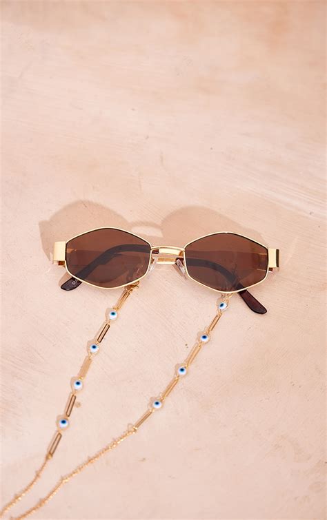 Gold Evil Eye Sunglasses Chain Accessories Prettylittlething