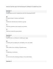 HMS104 CHAPTER 6 QUIZ THE PSYCHOANALYTIC APPROACH TO GROUPS FALL 2019